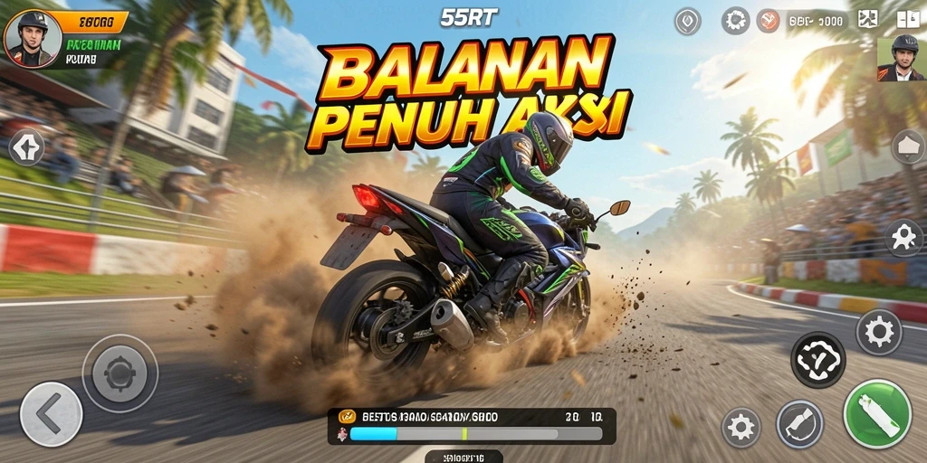 Tampilan gameplay menegangkan dalam balapan motor 55RT.