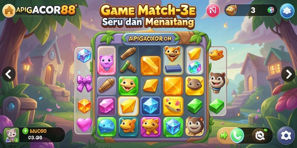 Screenshot gameplay APIGACOR88 menampilkan aksi seru mencocokkan objek.