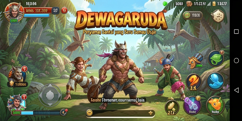 Gambaran gameplay DEWAGARUDA yang menyenangkan dan ceria.