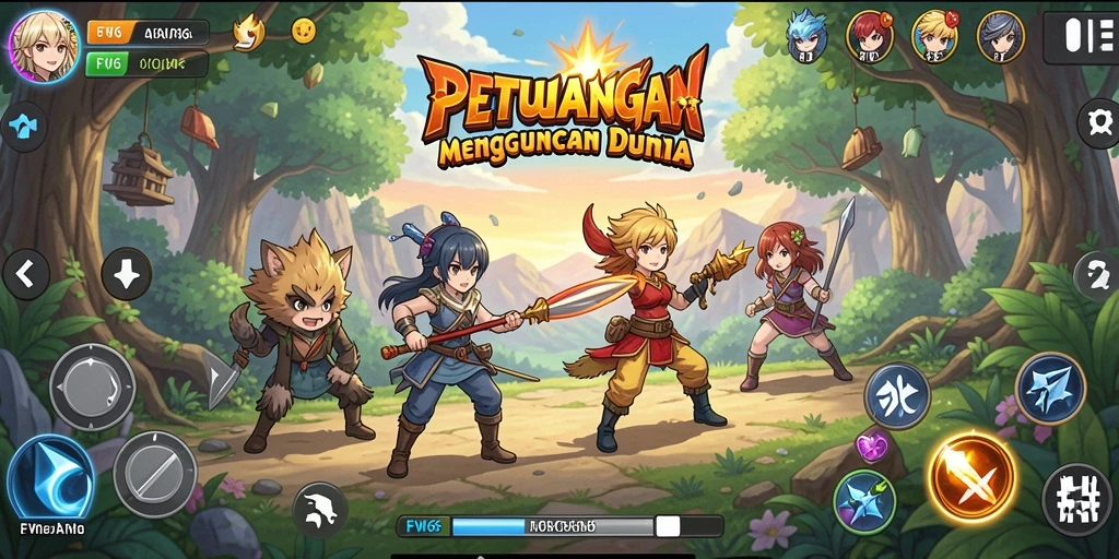 Screenshot menunjukkan pertarungan seru dengan karakter anime yang menarik.