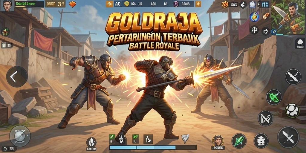 Screenshot gameplay GOLDRAJA menampilkan aksi seru dalam Battle Royale.
