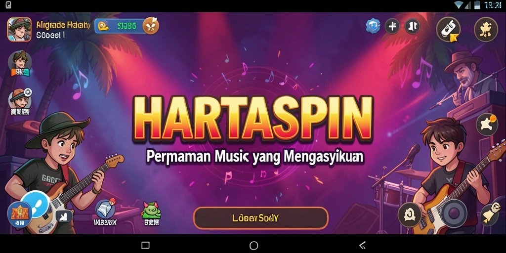 Tampilan menarik dari gameplay HARTASPIN yang penuh musik.