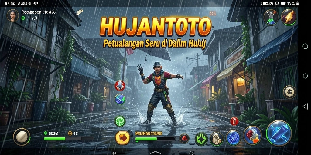 Screenshot gameplay HUJANTOTO menampilkan aksi seru di tengah hujan.