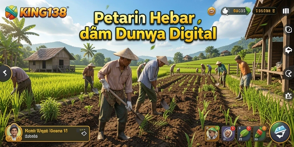 Screenshot gameplay KING138 menampilkan petani  yang sedang merawat ladang.