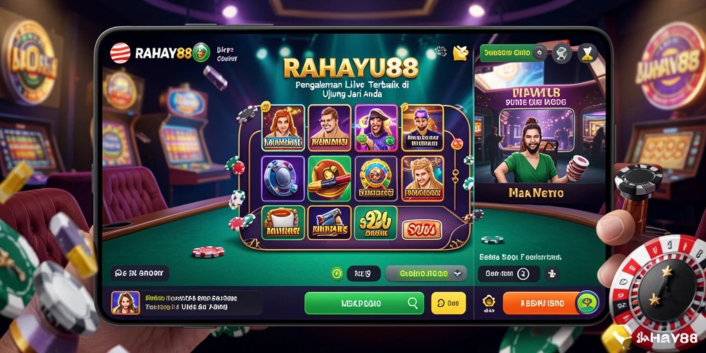 Screenshot utama RAHAYU88 menampilkan permainan Live Casino yang seru dan interaktif.