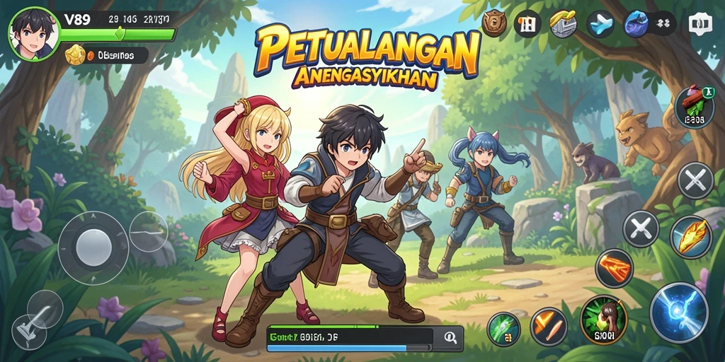 Screenshot gameplay V89 menampilkan aksi seru karakter anime.